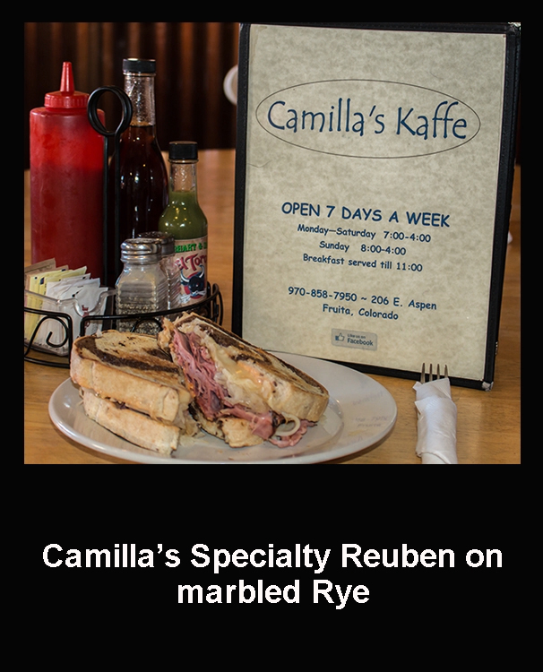 Grilled Reuben on marbled Rye bread with deliciously seasoned frenchfries at Camilla's Kaffe in Fruita, Colorado Grilled Reuben on marbled Rye bread with deliciously seasoned frenchfries at Camilla's Kaffe in Fruita, Colorado